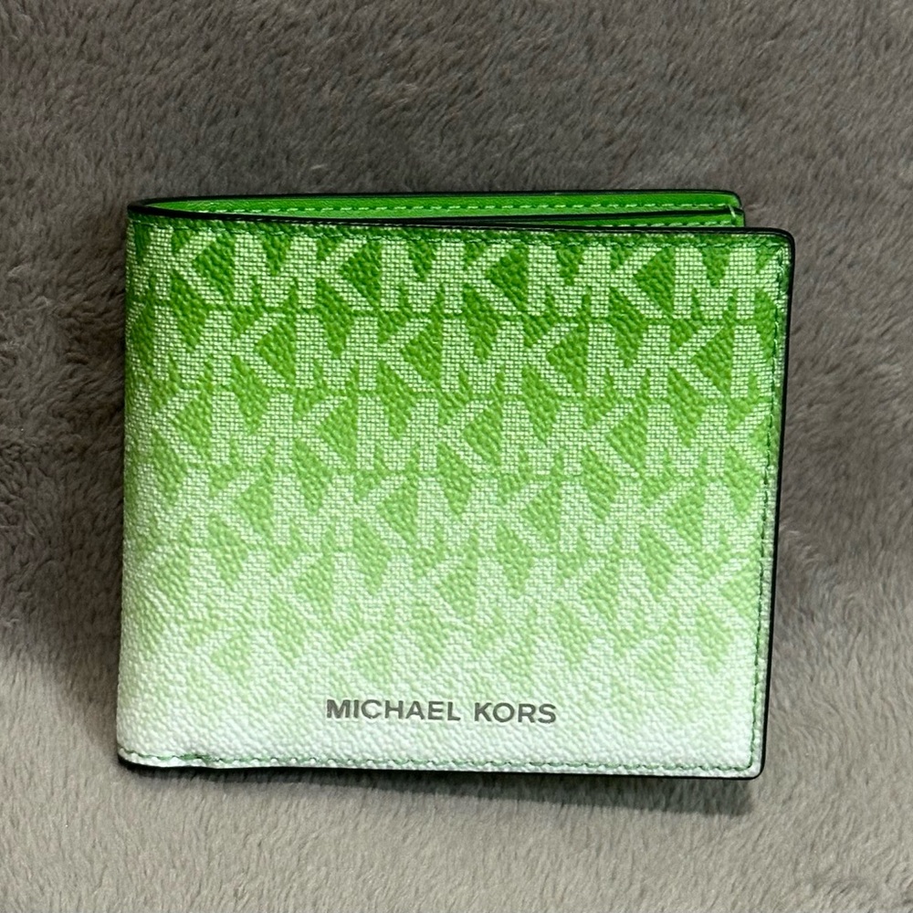 Brand New Michael Kors Gradient Green Card Bi-fold Wallet